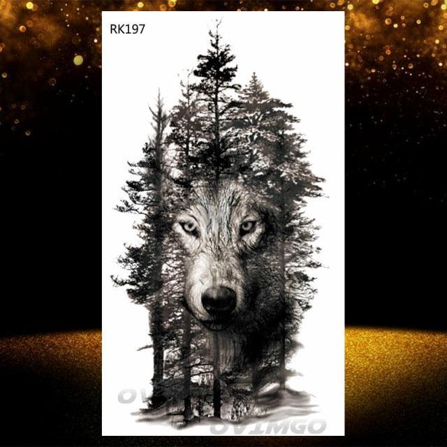 New Black Wolf Forest Sticker Tattoos Temporary Tree Fierce Animal Body Tattoo Luxury Design Custom Tatoos For Mens