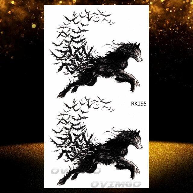 New Black Wolf Forest Sticker Tattoos Temporary Tree Fierce Animal Body Tattoo Luxury Design Custom Tatoos For Mens