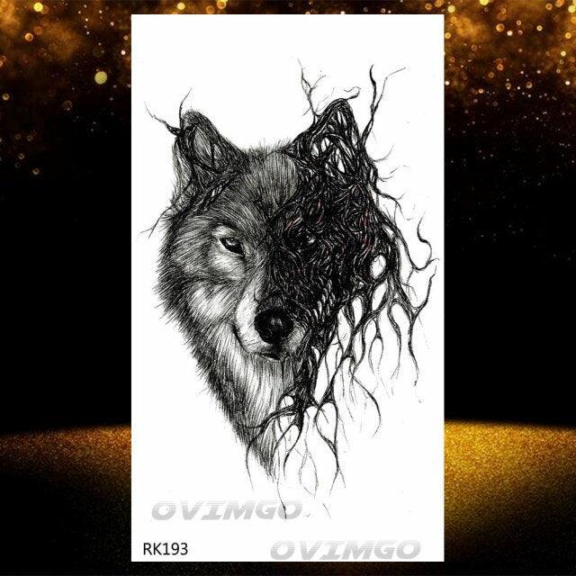 New Black Wolf Forest Sticker Tattoos Temporary Tree Fierce Animal Body Tattoo Luxury Design Custom Tatoos For Mens