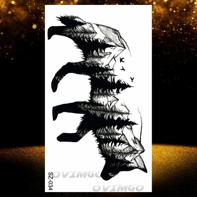 New Black Wolf Forest Sticker Tattoos Temporary Tree Fierce Animal Body Tattoo Luxury Design Custom Tatoos For Mens