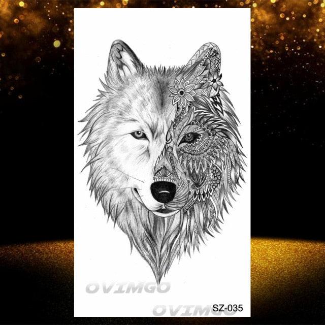 New Black Wolf Forest Sticker Tattoos Temporary Tree Fierce Animal Body Tattoo Luxury Design Custom Tatoos For Mens
