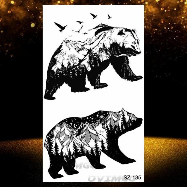 New Black Wolf Forest Sticker Tattoos Temporary Tree Fierce Animal Body Tattoo Luxury Design Custom Tatoos For Mens