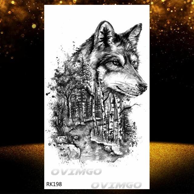 New Black Wolf Forest Sticker Tattoos Temporary Tree Fierce Animal Body Tattoo Luxury Design Custom Tatoos For Mens