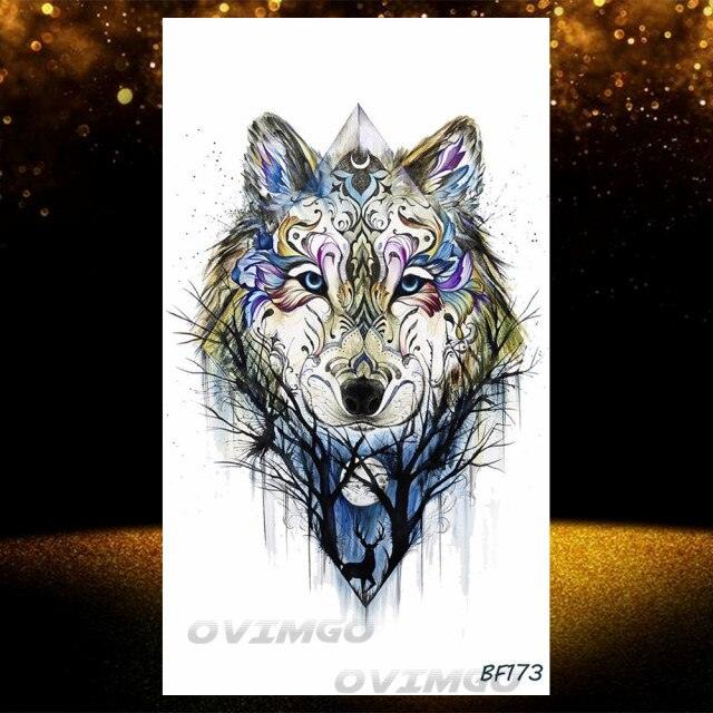 New Black Wolf Forest Sticker Tattoos Temporary Tree Fierce Animal Body Tattoo Luxury Design Custom Tatoos For Mens