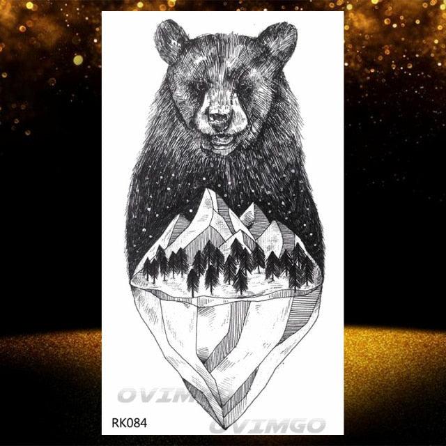 New Black Wolf Forest Sticker Tattoos Temporary Tree Fierce Animal Body Tattoo Luxury Design Custom Tatoos For Mens