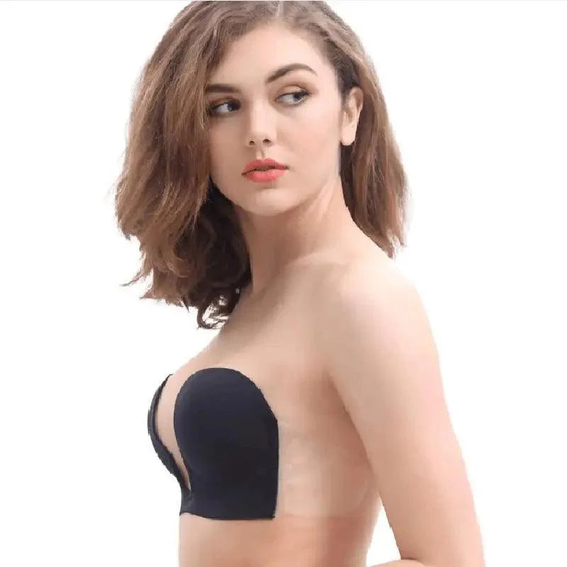 New Elegance Invisible Push Up Bra Strapless Bras Dress Wedding Party Sticky Self-adhesive Silicone Brassiere Breathable Deep U Bra Underwear