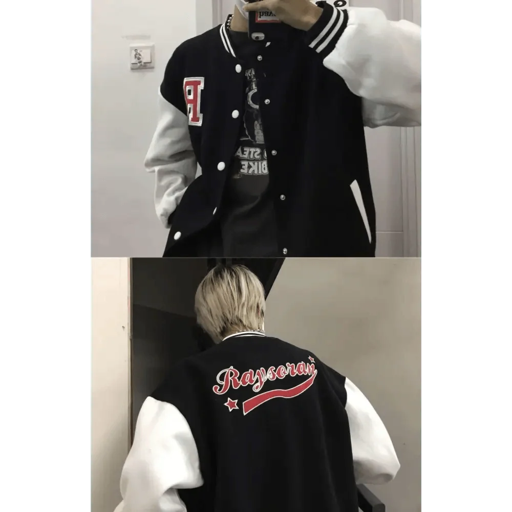 New Elegance Spring Autumn Coat Baseball Bomber Jacket Loose Letter R Men Women Couples Tops Plus Size Jackets Streetwear