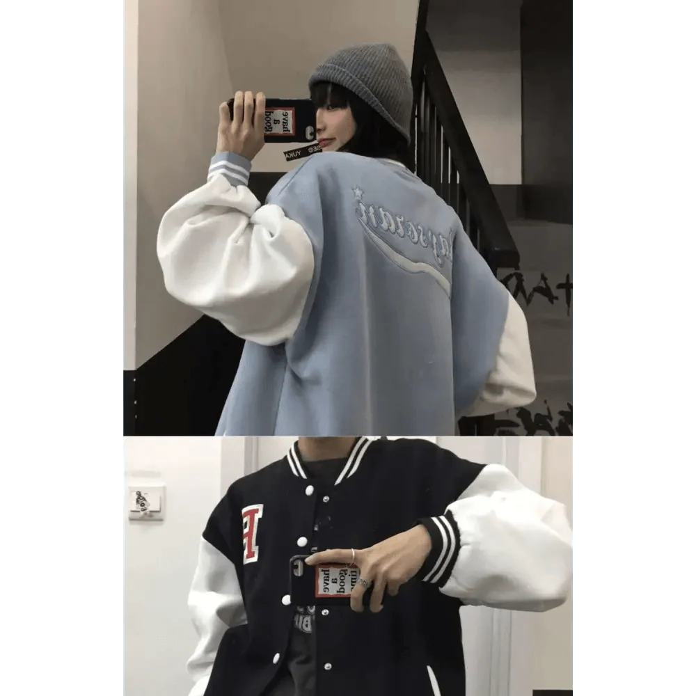New Elegance Spring Autumn Coat Baseball Bomber Jacket Loose Letter R Men Women Couples Tops Plus Size Jackets Streetwear