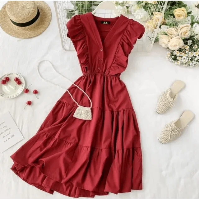 New Fashion Neck Ruffles Summer Dress Party Tank Sundress Women Casual Dresses For Women - Fashion Women Dresses