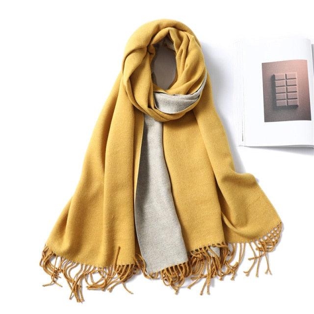 New Fashion Winter Soft Thick Warm Colorful Cashmere Scarf Elegant Escharpe Shawls Scarf Shawls Wraps Lightweight Lady Solid Scarves Fashion Tassels Blanket For Women