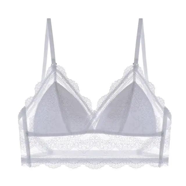 New Splendid French Style Lingerie Soft Bralette Deep V Lace Wireless Triangular Padded Cups Backless Bra