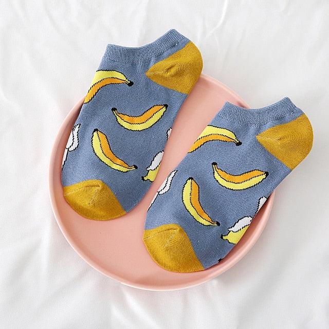 Solid Color Avocado Printed Socks Casual Joker Cotton Short Socks Ladies Fruit Print Concise College Style Breathable Cotton Short Socks For Men And Women