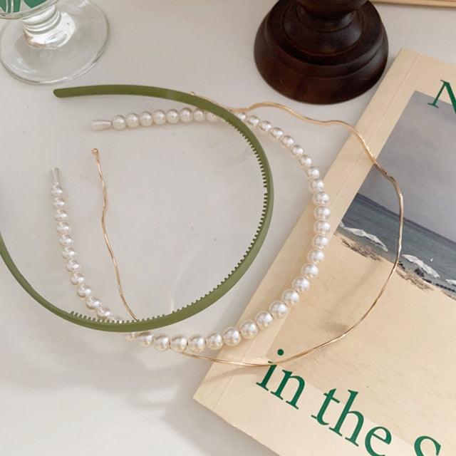 New Women Elegant Full Pearls Simple Hairbands Sweet Headband Hair Hoops Holder Ornament Head Band Lady Fashion Hair Accessories