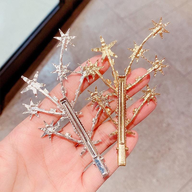 New Women Luxury Elegant Shining Full Stars Silver Gold Hair Clips Sweet Hair Ornament Headband Hairpin Fashion Hair Accessories For Women