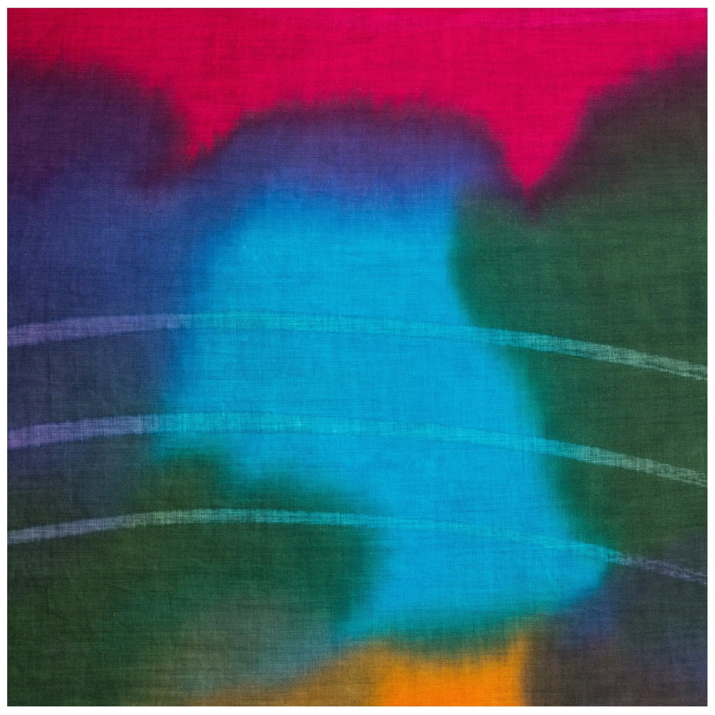 Northern lights cotton scarf with abstract magenta teal and green gradients and white lines fair trade textile artwork