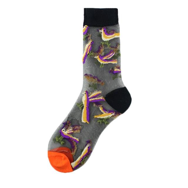 Novelty Harajuku Crystal Silk Tide Socks Funny Sunflowers Vines Flowers Happy Socks Casual High Quality Socks for Women