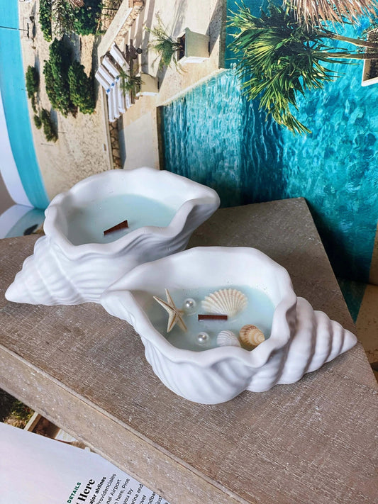 Ocean's Whisper Sea Shell Candle | Jesmonite Vessel