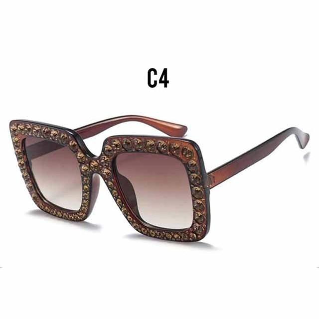 Oversized Sunglasses Square Diamond Sunglasses Women Retro Sunglasses Luxury & Diamond Square Shape Sunglasses For Women Branded Attractive Any Size Crystal Sun Glasses For Ladies Gradient Classic Mirror & Decent Shades