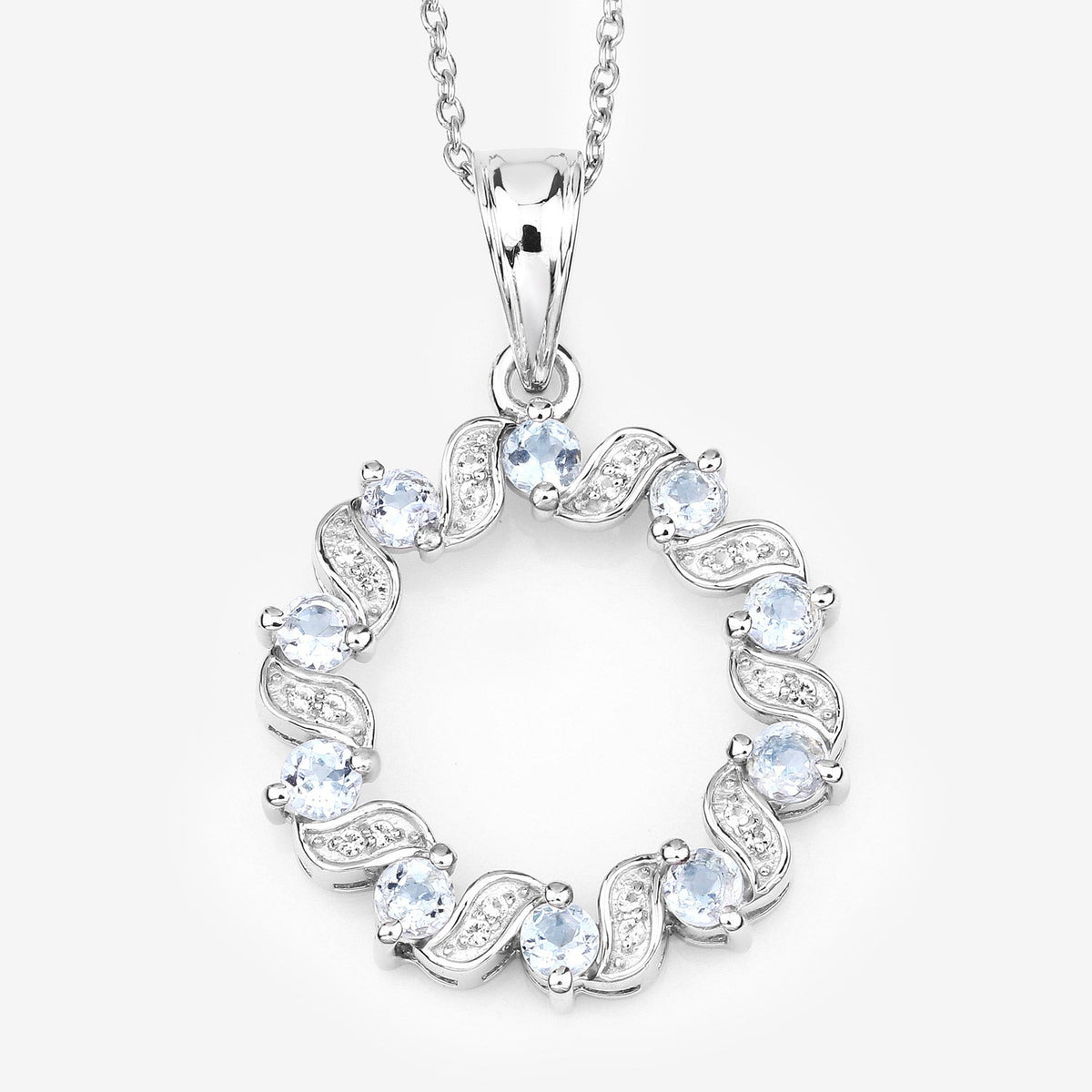 1.10 Carat Genuine Aquamarine and White Topaz .925 Sterling Silver Pendant