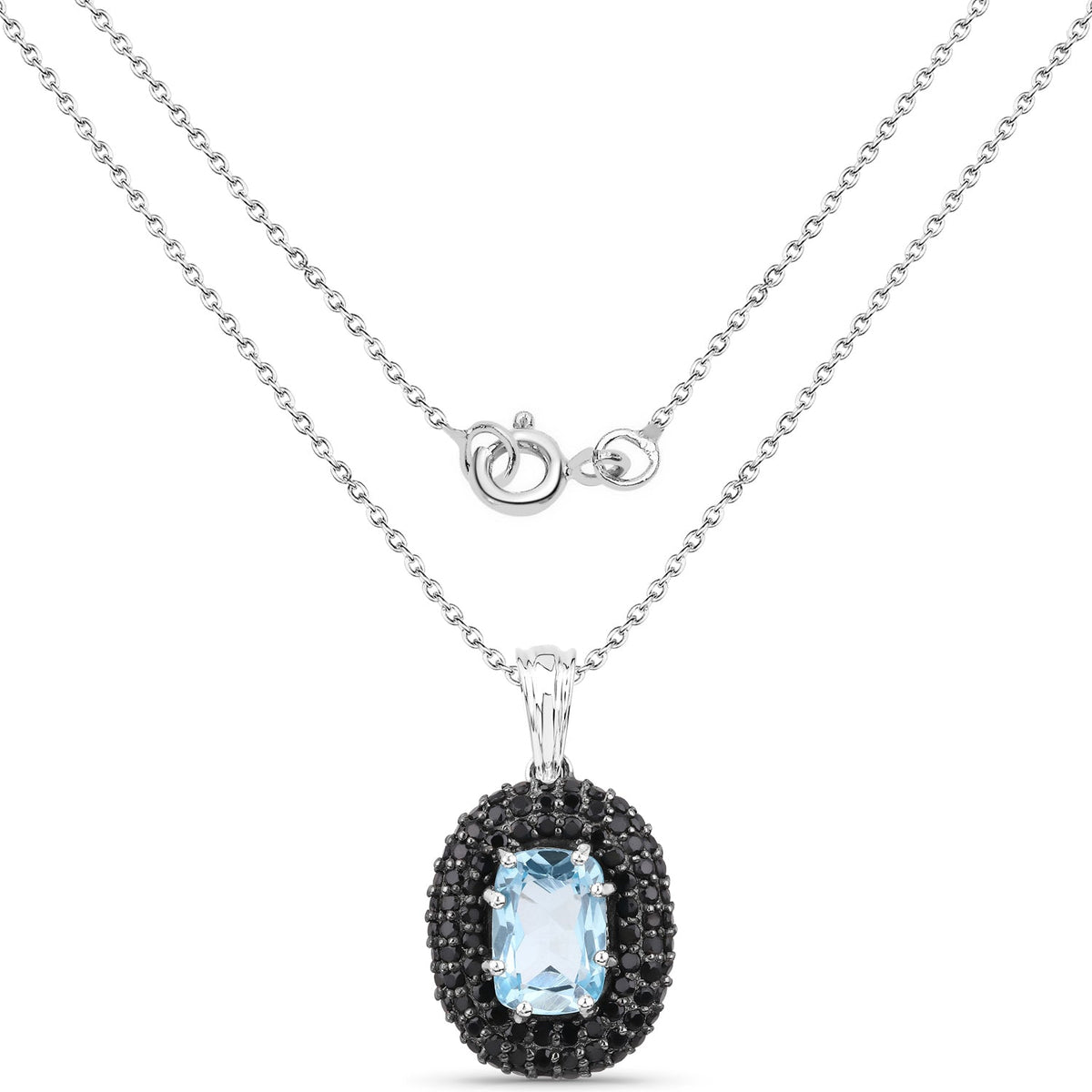 6.70 Carat Genuine Blue Topaz and Black Spinel .925 Sterling Silver Pendant