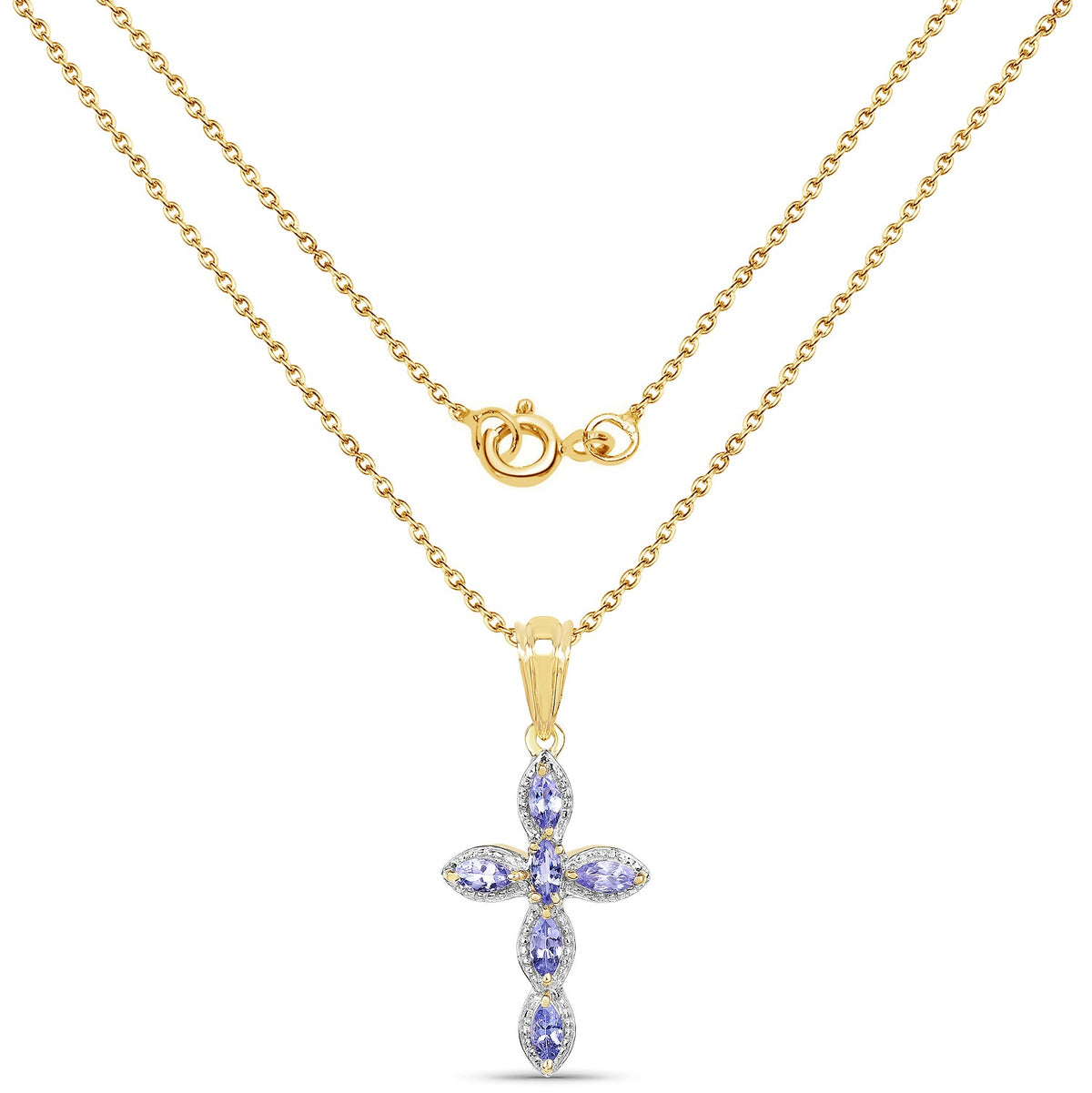 14K Yellow Gold Plated 0.84 Carat Genuine Tanzanite .925 Sterling Silver Pendant