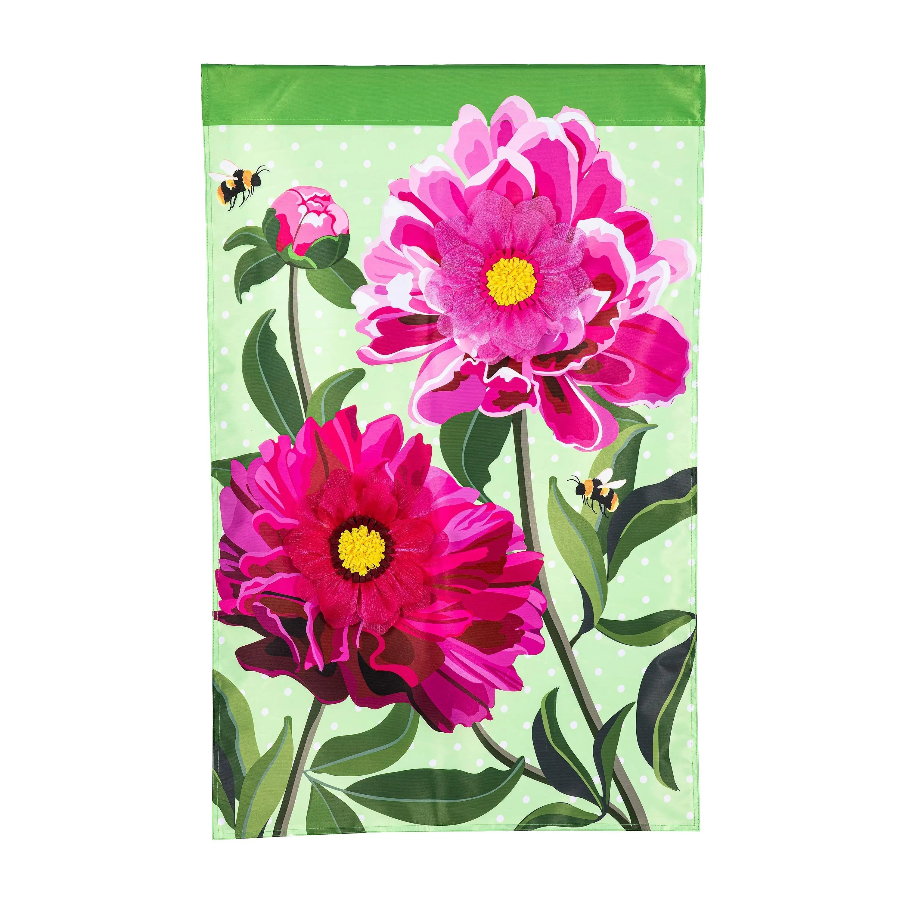 Peony Garden Applique House Flag