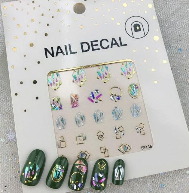 Plant Laser Abstract Lady Face Nail Decals Sliders Paper Art Decor Gel Polish Sticker Manicure Foils 3D Rhinestone Sticker Fun Nail Art Stickers Decal 3D Self-Adhesive Abstract Face Curve Graffiti Nail Design for Acrylic Nail Supplies