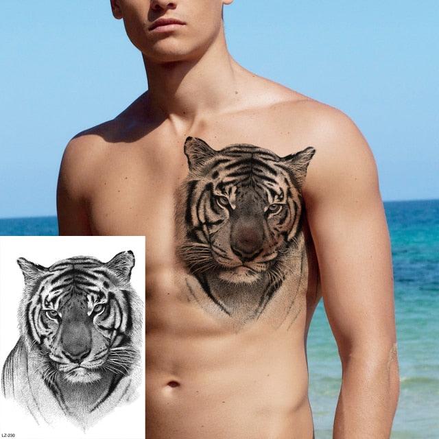 Big Black Tiger Tattoos Waterproof Leopard Tatoos Large Monster Body Arm Legs Tattoo Cool Tiger Face Temporary Tattoos For Women Men