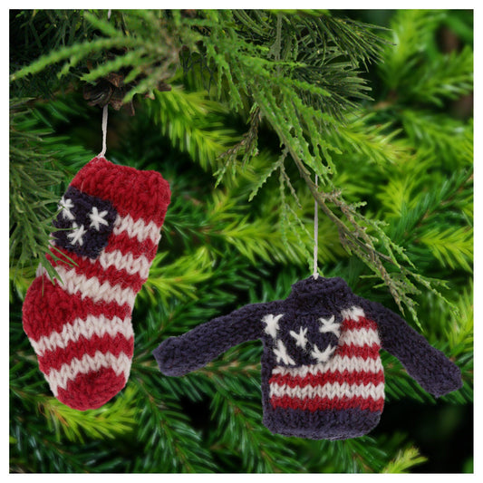Old Glory Sweater & Stocking Ornaments - Set of 2!