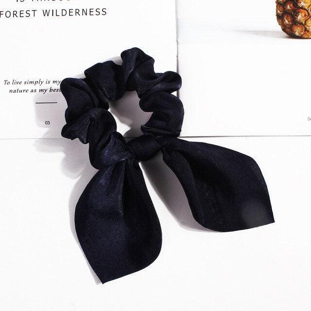 Pure Color Elastic Hair Band Rabbit Ear Bow Pearl Hair Rope Satin Ponytail Scrunchie Bobbles Elastic Hair Ties Ropes Ponytail Holder Accessories for Women And Girls