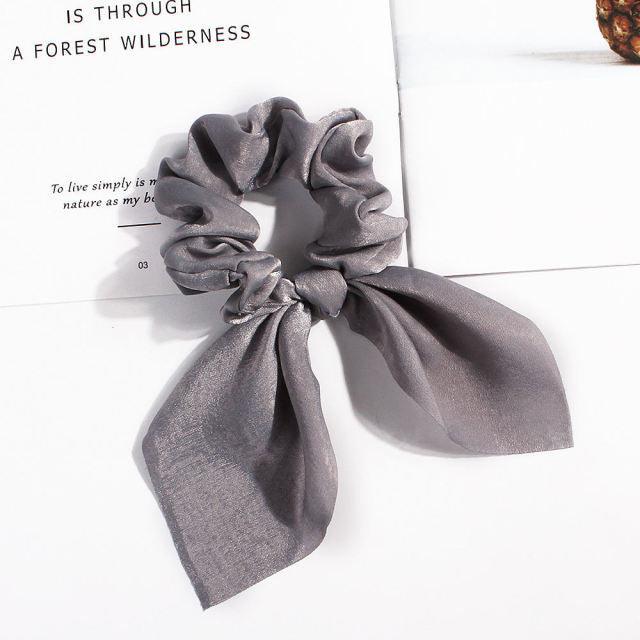 Pure Color Elastic Hair Band Rabbit Ear Bow Pearl Hair Rope Satin Ponytail Scrunchie Bobbles Elastic Hair Ties Ropes Ponytail Holder Accessories for Women And Girls