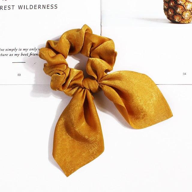 Pure Color Elastic Hair Band Rabbit Ear Bow Pearl Hair Rope Satin Ponytail Scrunchie Bobbles Elastic Hair Ties Ropes Ponytail Holder Accessories for Women And Girls