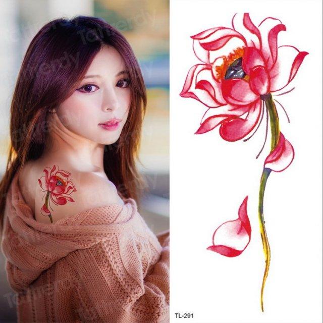 Purple 3D Flower Tattoos Waterproof Luxury Tattoo Rose Lotus Flower Body Art Fashion Stickers For Womens