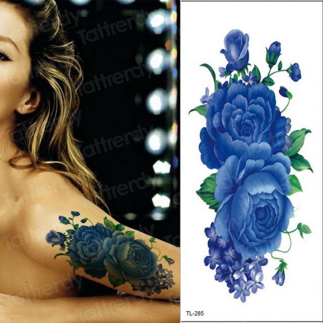 Purple 3D Flower Tattoos Waterproof Luxury Tattoo Rose Lotus Flower Body Art Fashion Stickers For Womens