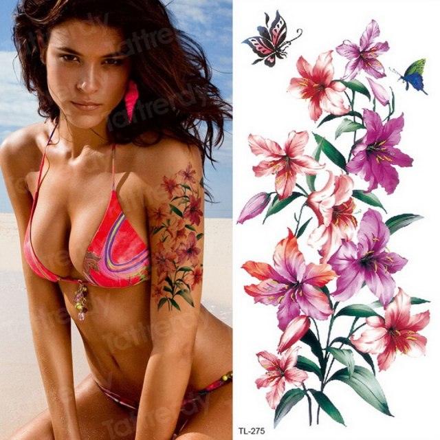 Purple 3D Flower Tattoos Waterproof Luxury Tattoo Rose Lotus Flower Body Art Fashion Stickers For Womens