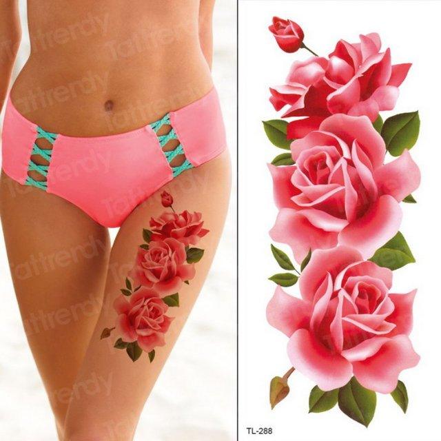 Purple 3D Flower Tattoos Waterproof Luxury Tattoo Rose Lotus Flower Body Art Fashion Stickers For Womens