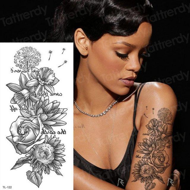 Purple 3D Flower Tattoos Waterproof Luxury Tattoo Rose Lotus Flower Body Art Fashion Stickers For Womens