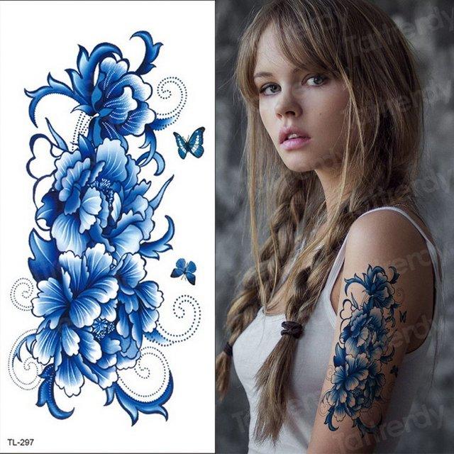 Purple 3D Flower Tattoos Waterproof Luxury Tattoo Rose Lotus Flower Body Art Fashion Stickers For Womens