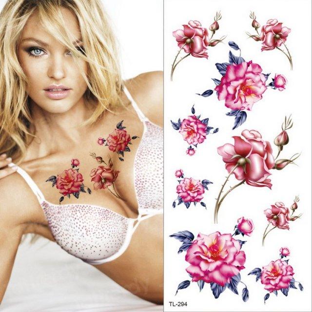 Purple 3D Flower Tattoos Waterproof Luxury Tattoo Rose Lotus Flower Body Art Fashion Stickers For Womens