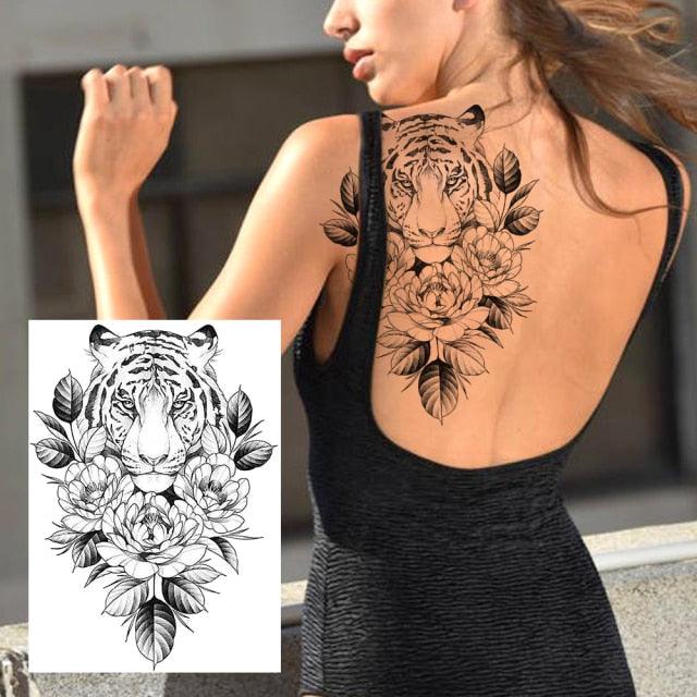 Realistic Big Flower Temporary Waterproof Sticker Tattoos For Body Painting Arm Legs Fake Black Rose Tattoos For Womens