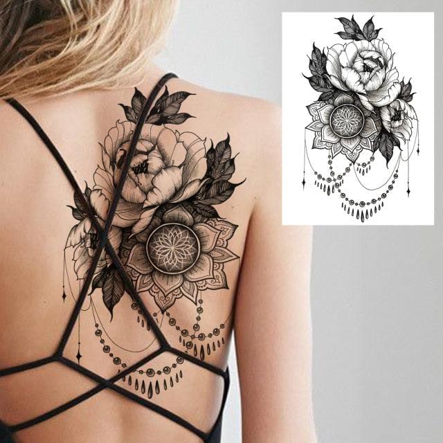 Realistic Big Flower Temporary Waterproof Sticker Tattoos For Body Painting Arm Legs Fake Black Rose Tattoos For Womens