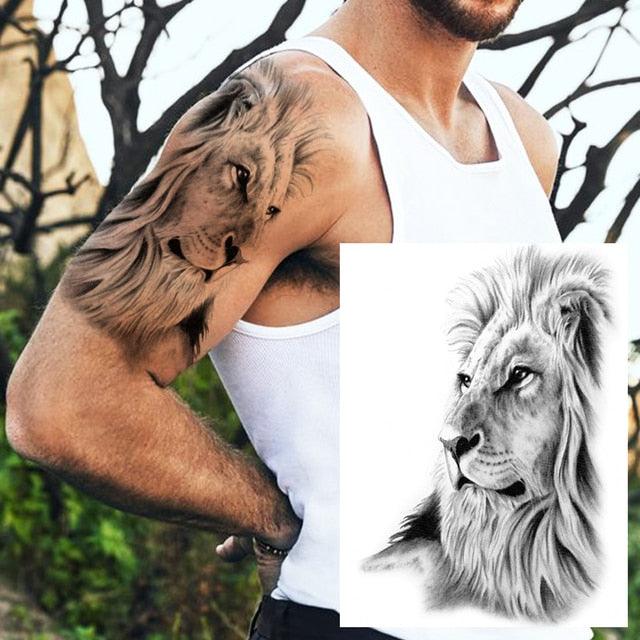 Realistic Lion Temporary Tattoo Black Warrior Sticker Waterproof Luxury Tattoo For Men Women