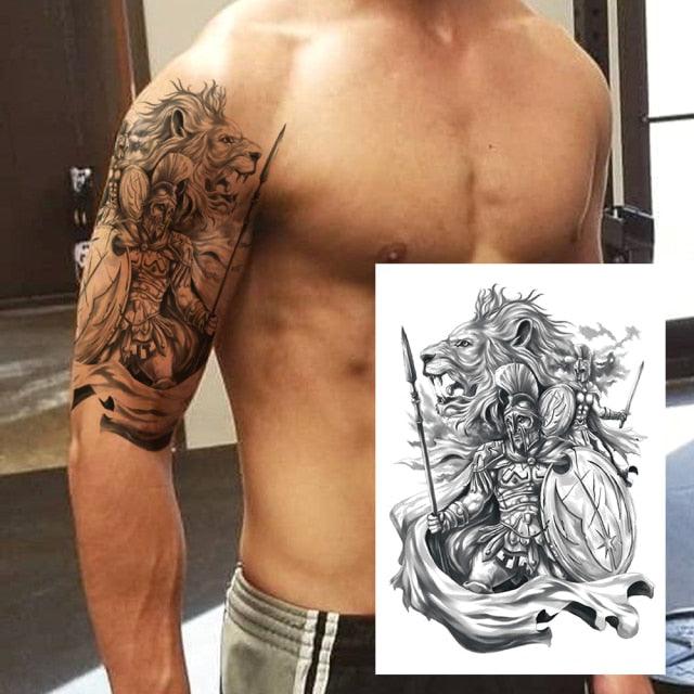 Realistic Lion Temporary Tattoo Black Warrior Sticker Waterproof Luxury Tattoo For Men Women