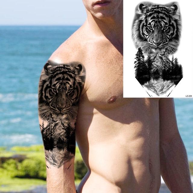 Realistic Lion Temporary Tattoo Black Warrior Sticker Waterproof Luxury Tattoo For Men Women