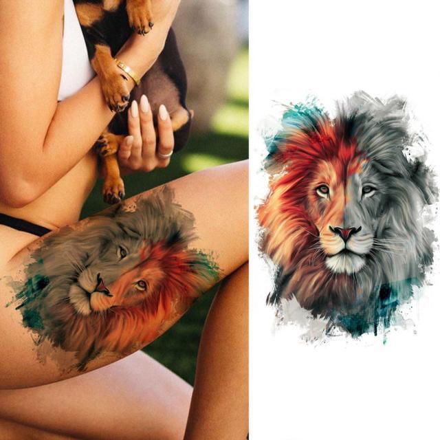 Realistic Lion Temporary Tattoo Black Warrior Sticker Waterproof Luxury Tattoo For Men Women