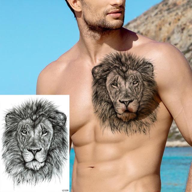 Realistic Lion Temporary Tattoo Black Warrior Sticker Waterproof Luxury Tattoo For Men Women