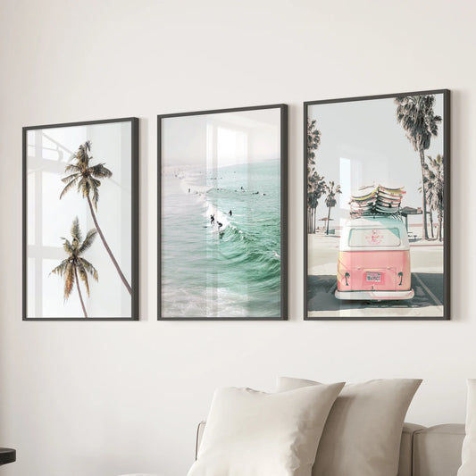 Tropical Beach Wall Art Set. Modern Coastal Surfing Prints