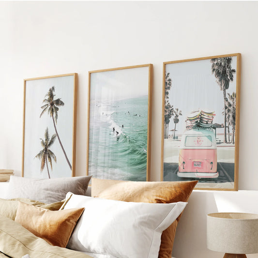 Tropical Beach Wall Art Set. Modern Coastal Surfing Prints