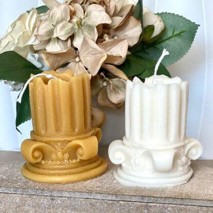 Romano Pillar Sculpture Candle – Hand-Poured Soy Wax | Ivory & Brown
