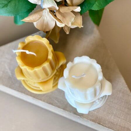 Romano Pillar Sculpture Candle – Hand-Poured Soy Wax | Ivory & Brown